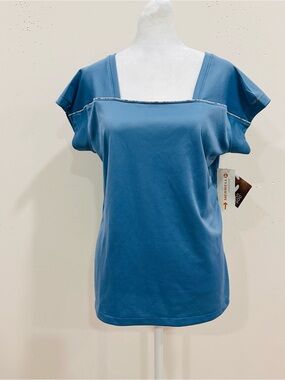 NWT Merrell Women's Blue Square Neck Short Sleeve Opti-Wick Activewear Shirt L